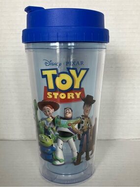Disney Toy Story Clear Travel Cup with Woody, Buzz and Friends Graphic Blue Lid